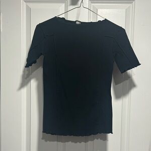 Baserange Black Short Sleeve Lettuce-Edge Top - Womens